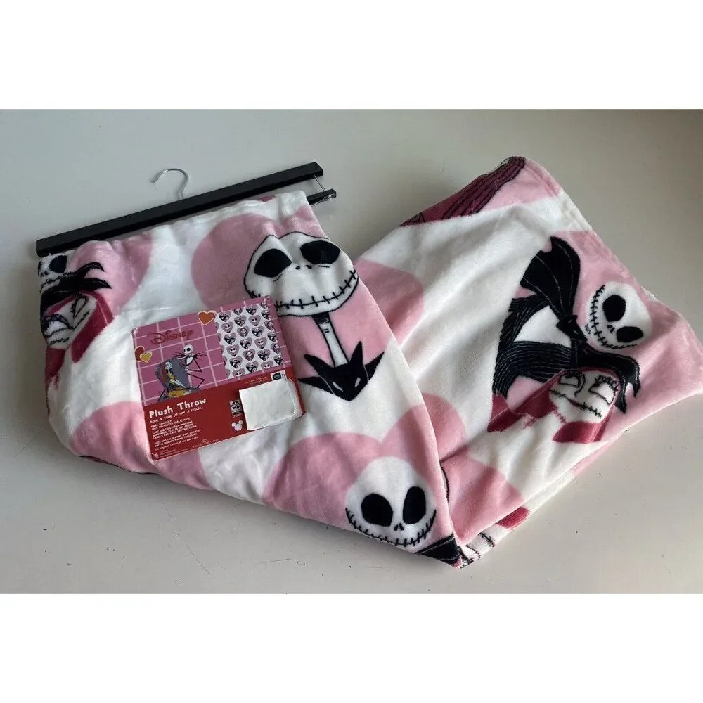 Nightmare Before Christmas Pink Heart Valentines Jack Sally Throw Blanket 50X70”